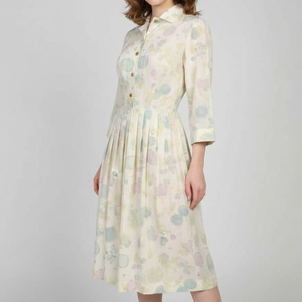 40s Novelty Print Dress | Vintage Handmade Fruit & Floral Cotton Midi Dress